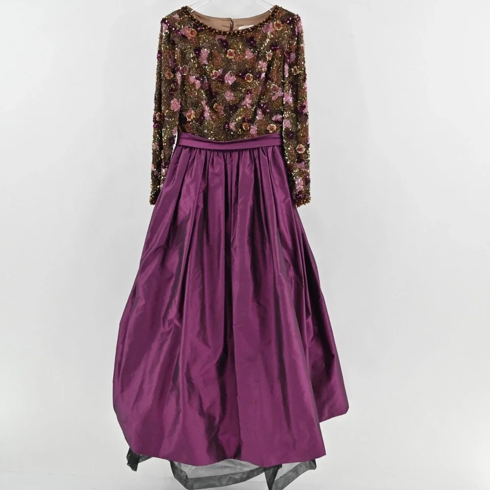 Victoria Royal Beaded Dress Womens 10 Silk Gown‎ Purple Taffeta Bow Vintage 60s